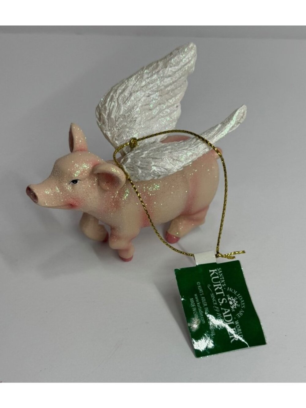 Kurt Adler Glitter Flying Pig Ornament With Wings Holiday Decoration